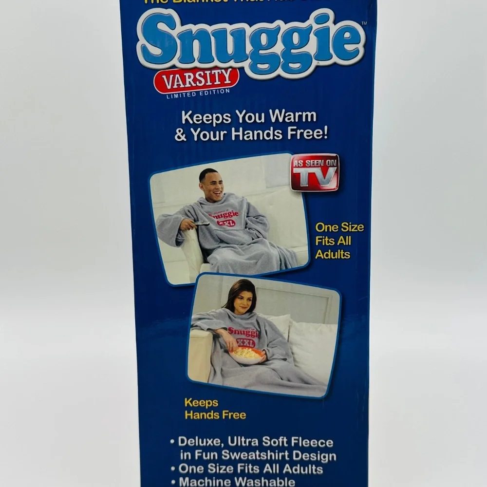 SNUGGIE VARSITY Gray Ultra Soft Fleece With Pockets Fits Adult Size